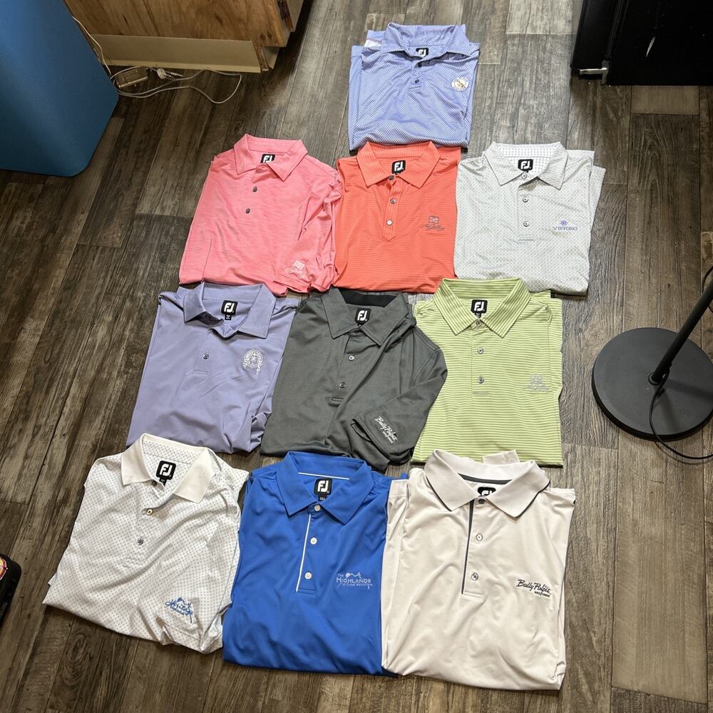 Lot Of 10 FOOTJOY FJ short Sleeve Golf Polo Shirt Embroidered 7 2XL 1 XL 1 M 1 L